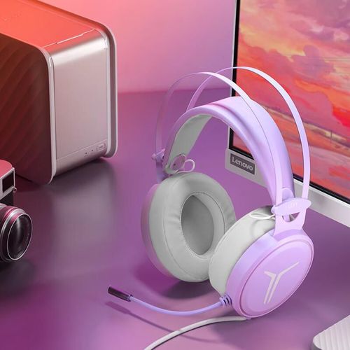 Audífonos Lenovo Savior STAR Y360 USB con cable morados con micrófono