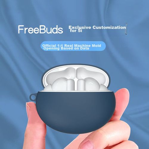 Funda ESCASE para Huawei Freebuds5i/6i silicona azul resistente a golpes con mosquetón