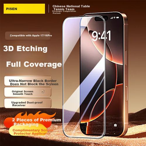 Mica Vidrio Templado Pisen iPhone 16 Pro 3D Cobertura Completa