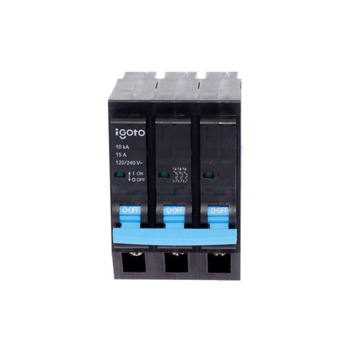 Interruptor Termomagnético 3 Polos 120–240V 10kA, 15A Protección contra Sobrecarga y Cortocircuito