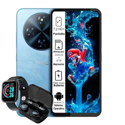 Celular HTC wildfire E5 Elite 256Gb 6GB ram azul mas Smartwatch y audifonos bluetooth