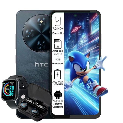 Celular HTC wildfire E5 Elite 6GB 256GB dual sim negro mas audifonos Bluetooth y smartwatch