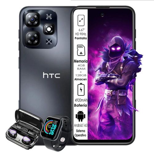 Celular HTC wildfire E7 4GB 128GB Azul dual sim  mas Smartwatch y Audifonos Bluetooth