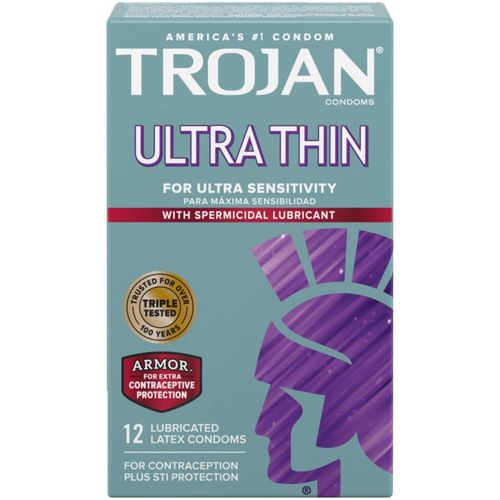 Condom Trojan Sensitivity Ultra Thin Spermicide 12 unidades