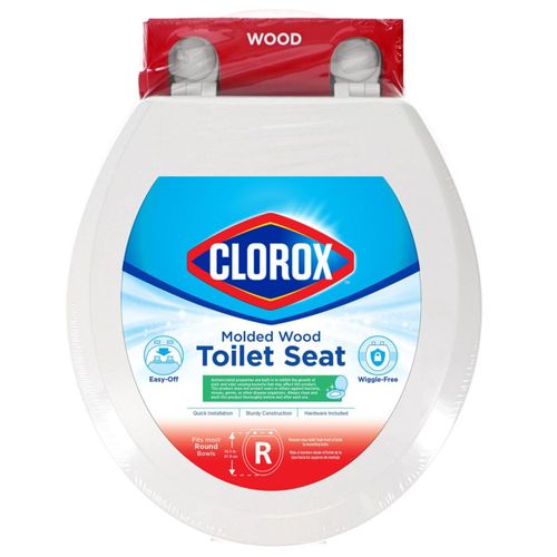 Asiento de inodoro Clorox redondo de madera 42 x 42 x 3 cm bisagras fáciles de quitar