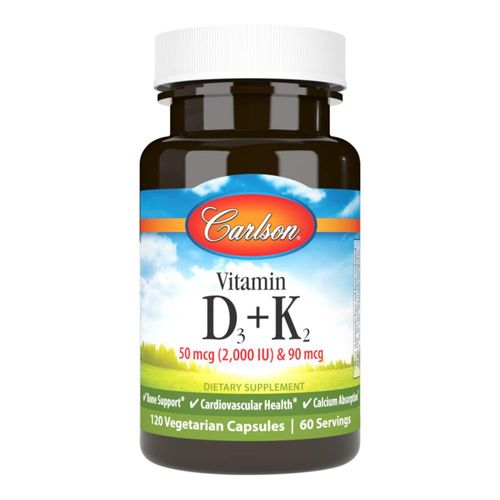 Suplemento Carlson de vitamina D3 + K2 50 mcg/2000 UI y 90 mcg MK7