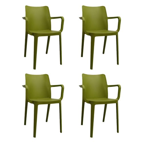 Ilios Innova | Set de 4 Sillas Solei para Comedor, Jardín o Restaurante, Diseño Moderno con Apoyabrazos, Resistentes y Apilables, Color Verde.