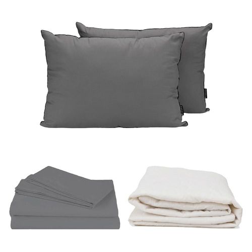 Protector Ultra Spring Air Individual+ Sabanas Basic Gris+  Almohada 2-Pack TRY