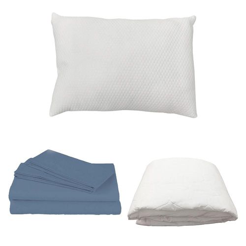 Protector Ultra Spring Air Individual+ Sabanas Basic Azul+ Almohada Frosty TRY