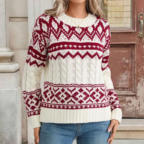 Novedad de Navidad, suéter de punto, ropa de mujer, Navidad, cuello redondo de manga larga.HOGAWAY