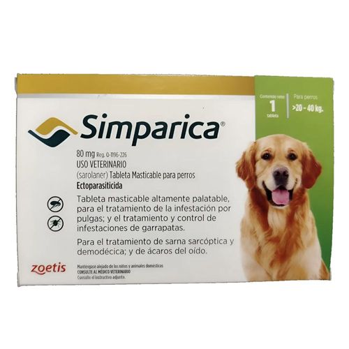 Simparica 80 mg 1 x 1 tab caja con blister con 1 tabs linea antiparasitarioslabo