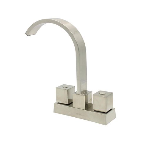 Llave Mezcladora Baño Lavabo Satinado Latón Maneral Cuadrado Plateado Satinado