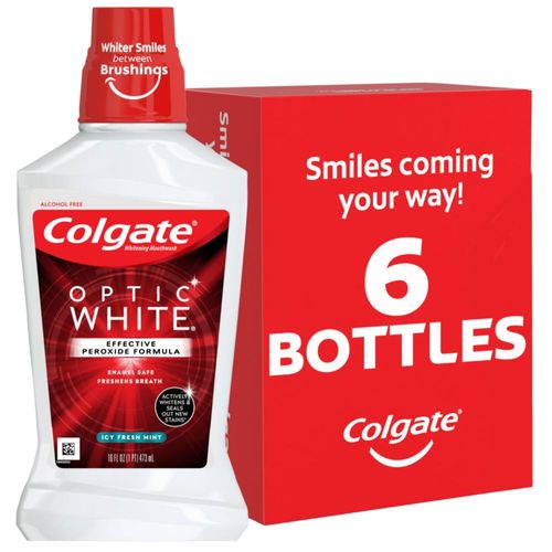 Enjuague bucal Colgate Optic White Whitening 473 ml con peróxido de hidrógeno