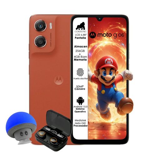 Motorola Moto G06 256+4GB Naranja Dual sim con Bocina +Audífono inalámbrico
