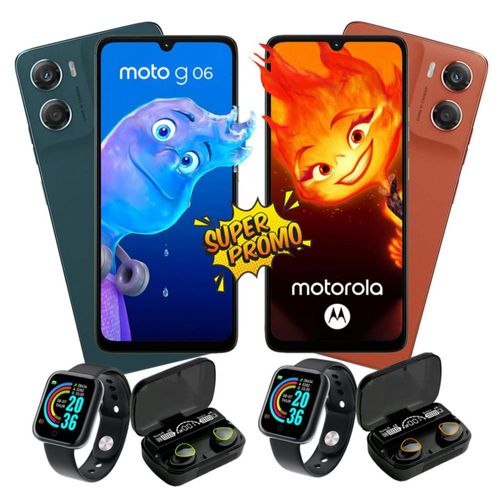 Combo 2 Moto G06 256GB+4GB RAM Naranja y Azul Dual sim con Smartwatch y Audifonos inalámbricos