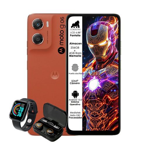 Motorola Moto G06 256+4GB Naranja Dual Sim con smartwatch y Audifonos inalámbricos