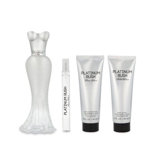 Z4 SET PARIS HILTON PLATINUM RUSH 4PZS 100ML EDP SPRAY/ SHOWER GEL 90ML/ BODY LOTION 90ML/ 10ML EDP SPRAY