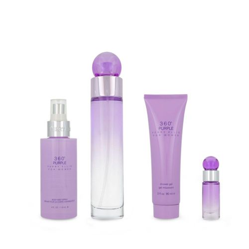 Z4 SET PERRY ELLIS 360° PURPLE 4PZS 100ML EDP SPRAY/ SHOWER GEL 90ML/ BODY MIST 118ML SPRAY/ 7.5ML EDP SPRAY