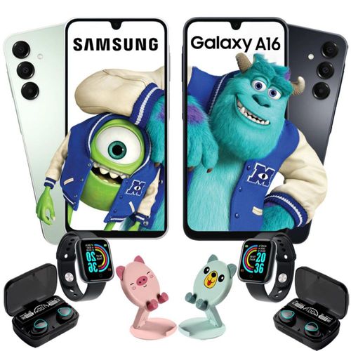 Combo 2 Samsung Galaxy A16 128GB 4GB RAM Negro y Verde Super AMOLED, 90 Hz con Smartwatch + Audífono inalámbrico y Soporte para celular