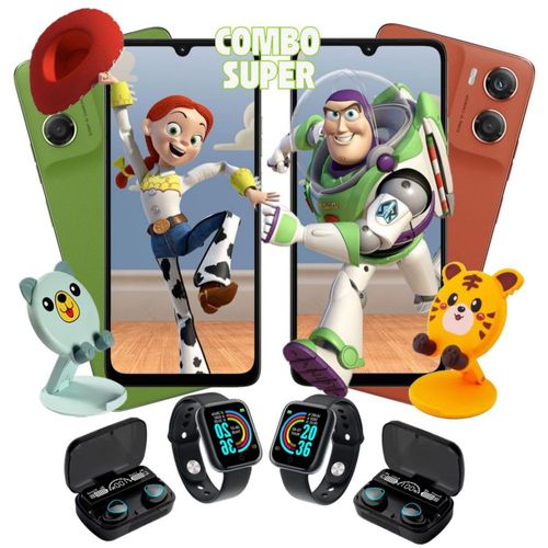 Combo 2 Moto G06 256GB+4GB RAM Naranja y Verde Dual sim con Smartwatch + Audífonos inalámbricos y Soporte para celular