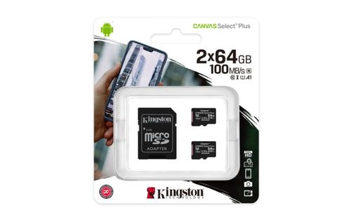 Tarjeta microSDXC Kingston Canvas Select Plus de 64 GB paquete de 2