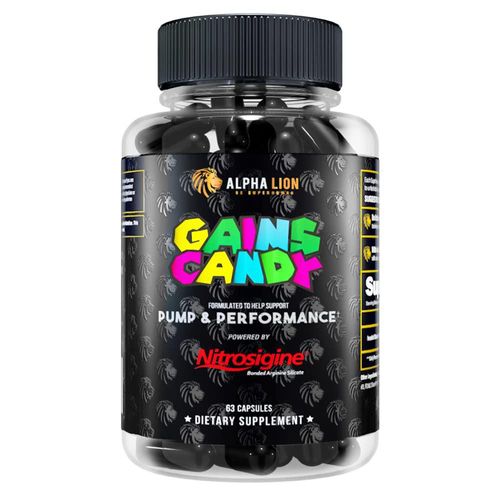 Suplemento ALPHA LION Gains Candy potenciador de óxido nítrico 63 cápsulas