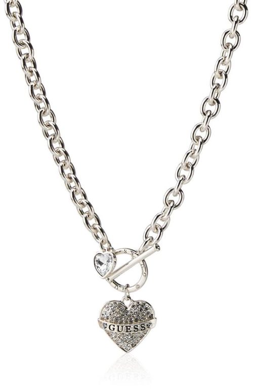 Collar GUESS Toggle Logo Charm plateado con cristal para mujer