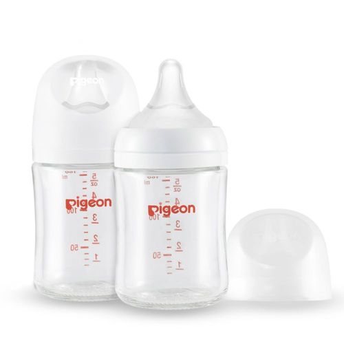 Biberón de vidrio para lactancia PIGEON cuello ancho 160 ml anticólico (x2)