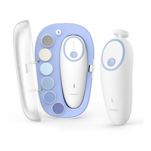 Momcozy Lima eléctrica de uñas para bebé, recortadora de uñas eléctrica suave, cortaúñas para bebé con luz nocturna, con 7 almohadillas – Azul