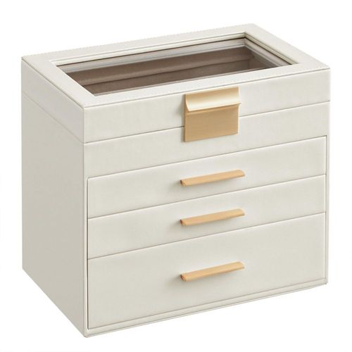 Joyero SONGMICS organizador de 4 capas con tapa de cristal y 3 cajones