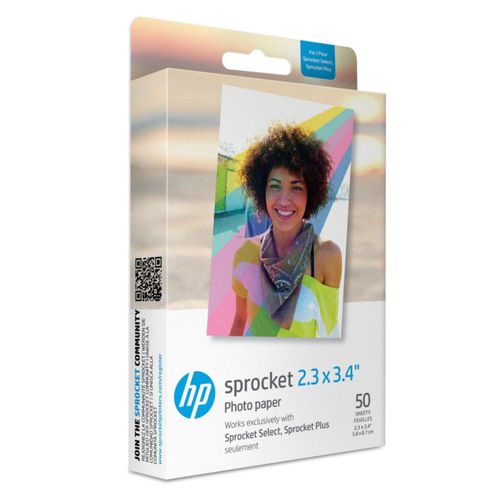 Papel fotográfico HP Sprocket 2.3 x 3.4 pulgadas zincado parte trasera adhesiva (50 hojas)