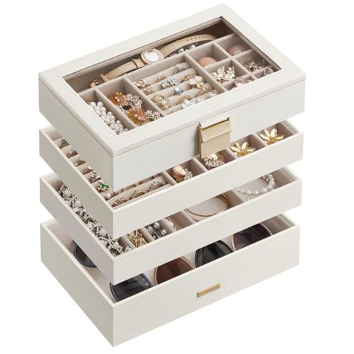 Organizador de joyas SONGMICS joyero apilable de 4 niveles blanco