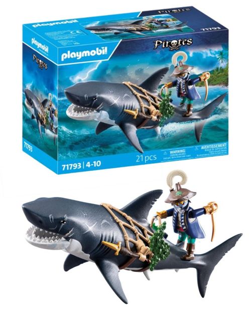 Tiburón gigante de juguete Playmobil con pirata para niños de 4 años