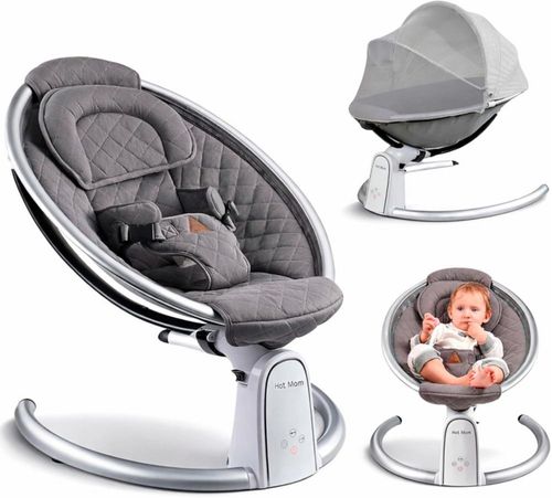 Mecedora para Bebé 0 a 9 Meses Bluelander, Bouncer con Bluetooth, 5 Velocidades y Temporizador, Cinturón de Seguridad, Cojín Lavable, Color Gris