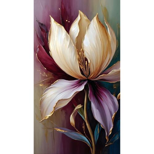 Cuadro Decorativo Impreso Botánica 60x80cm Petálos Oro y Purpúra