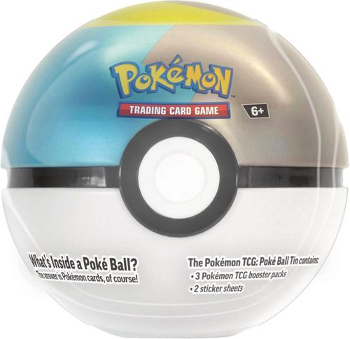 Juego de cartas coleccionables Pokémon TCG Luna Poke Ball Tin. Contiene 3 paquetes de refuerzo y 2 hojas de pegatinas.
