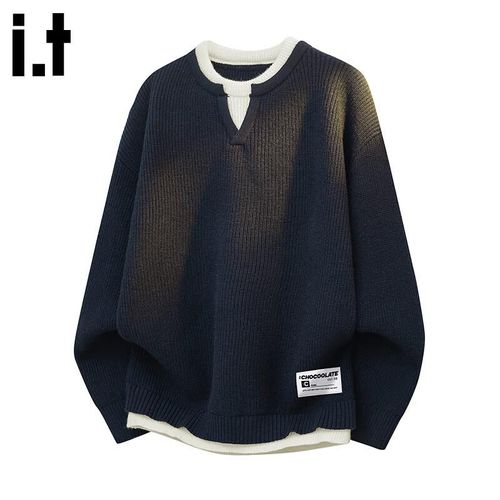 Suéter Chocoolate De Punto Patchwork Para Hombre