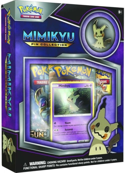 Caja de colección premium de Mimikyu de Pokémon TCG con un pin especial de Mimikyu