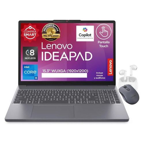 Laptop Lenovo IdeaPad Slim 3 15IRH10 15.3” WUXGA IPS Touch, Intel Core i5-13420H 24GB  1TB SSD, Windows 11,  Luna Grey + Audífonos E310 + Mouse WL310