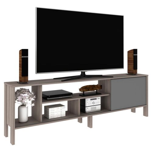 Mueble Para TV 65 Rack Moderno Con Puerta Corrediza Carvalho