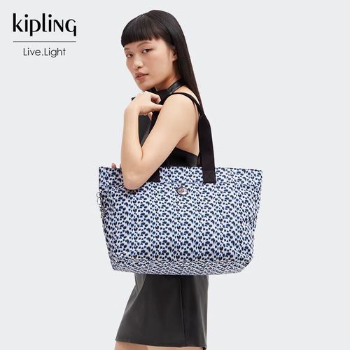 Mochila Kipling Colissa Laptop Estampado Leopardo Blanco