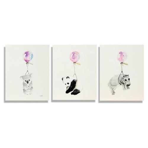 Cuadro Decorativo Triptico Globos Rosa