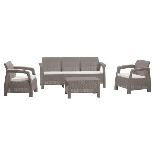 Sala Exterior Para Jardin Tipo Rattan 5 Puestos Taupe + Cojines