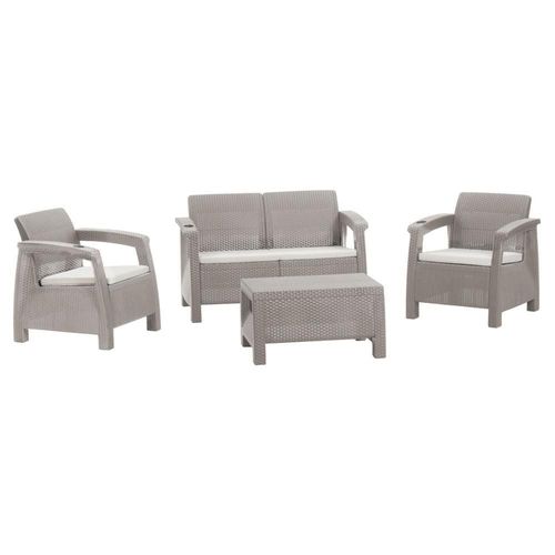 Sala Exterior para Jardin Tipo Rattan 4 Puestos Taupe + Cojines