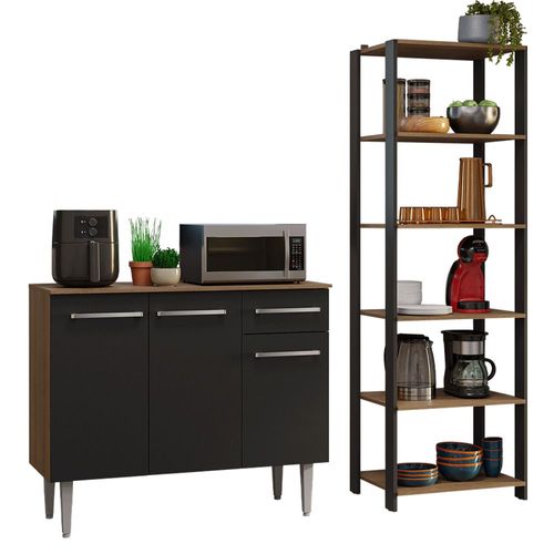 Kit Gabinete y Despensa de Cocina Madesa Marrón/Negro