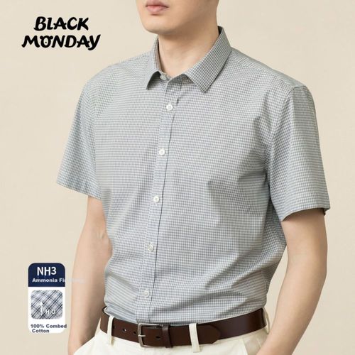Camisa Manga Corta Blackmonday Cuadros Gris Para Hombre