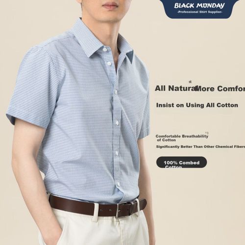 Camisa Blackmonday Manga Corta Cuadros Azul Para Hombre