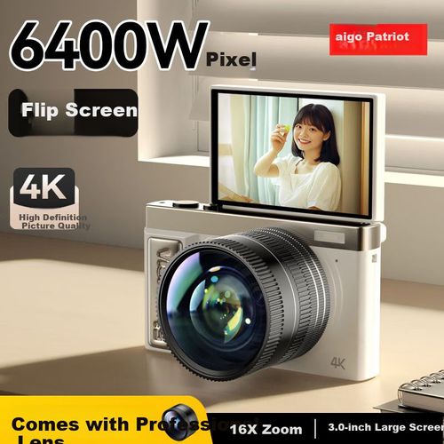 Cámara digital Aigo E9S Pantalla abatible Selfie Gran angular Blanca 32GB