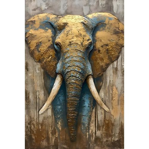 Cuadro Decorativo Animal 90x122cm Elefante Ocre