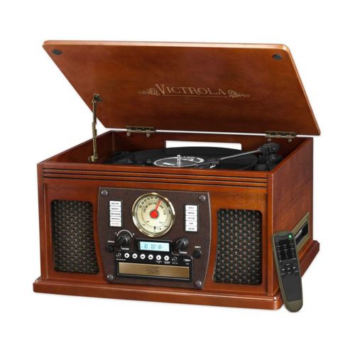 Tocadiscos Victrola 8 en 1 Bluetooth con altavoces de caoba